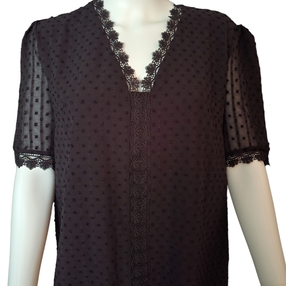 Belinda Tops - Romantic Goth Belinda Blouse Polka Dots Lace L Black
